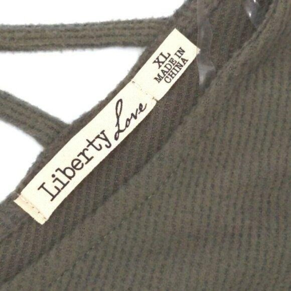 Liberty Love Ribbed Knit Shirt Womens XL Green Earthy Strappy Back Stretchy - Picture 4 of 9